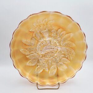 Antique Millersburg Peacock Urn 10" Ice Cream Bowl Marigold Carnival Glass